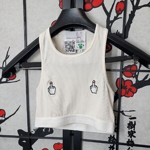 Natasha Zinko For Aliens & Bunnies Cream Middle Finger F' Off Crop Top Size XS